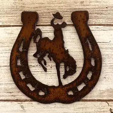 Horseshoe with Wyoming Bronc Rider Magnet Western Gift