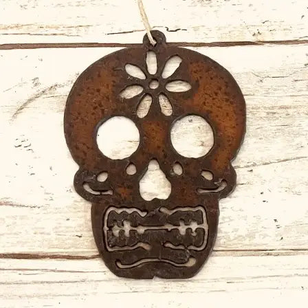 Sugar Skull Garden Friend Ornament Day of Dead Rustic Metal