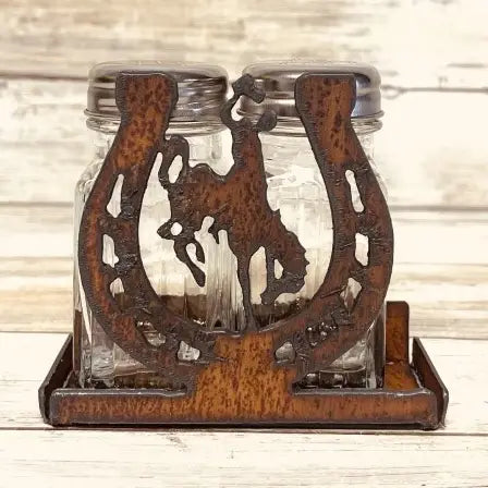 Horseshoe with Wyoming Bronc Rider Salt N Pepper Shaker Set