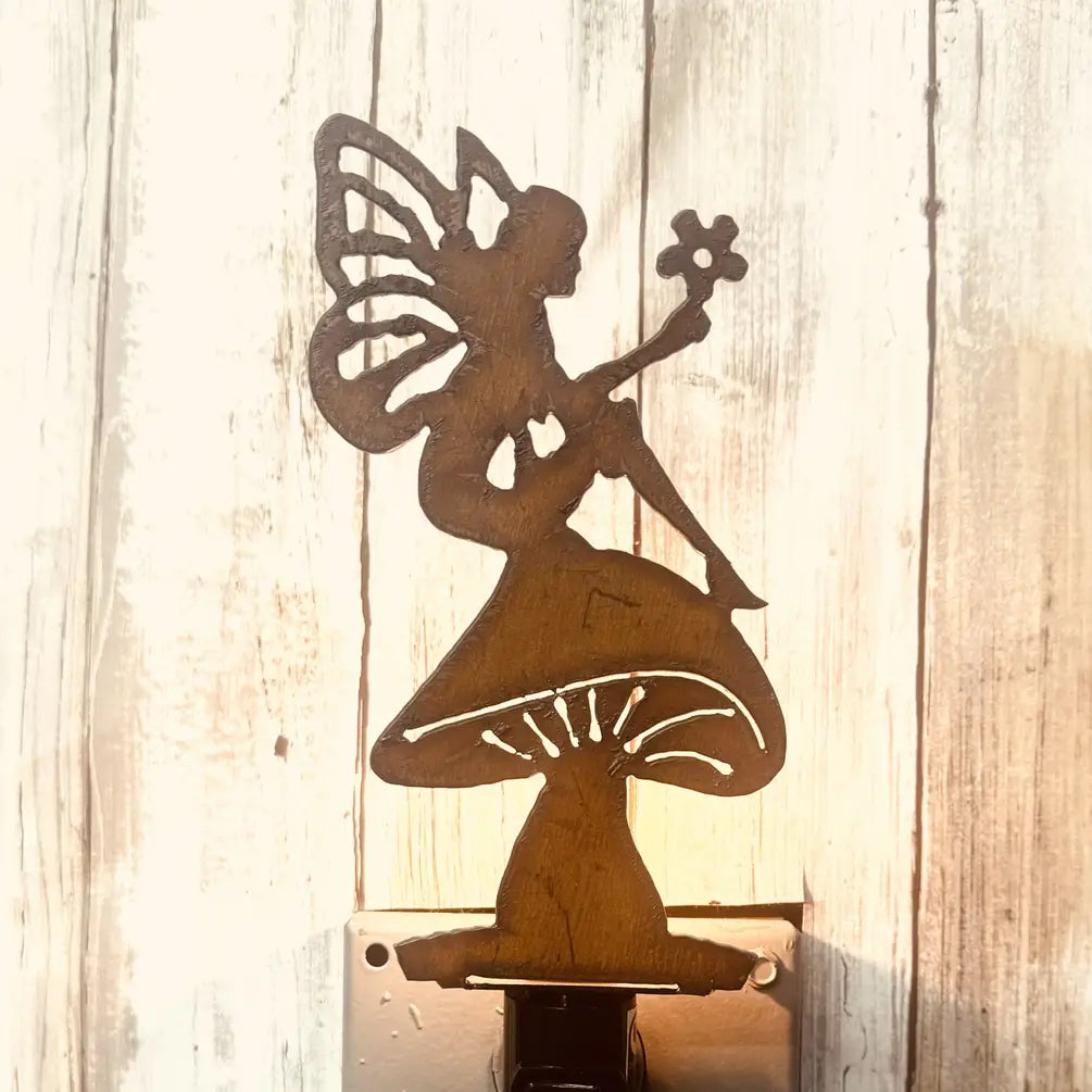 Mushroom with Fairy Rustic Metal Image Night Light Fungi
