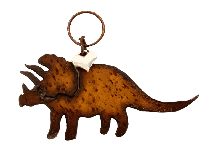 Triceratops Dinosaur Key Chain Rustic Metal Gift