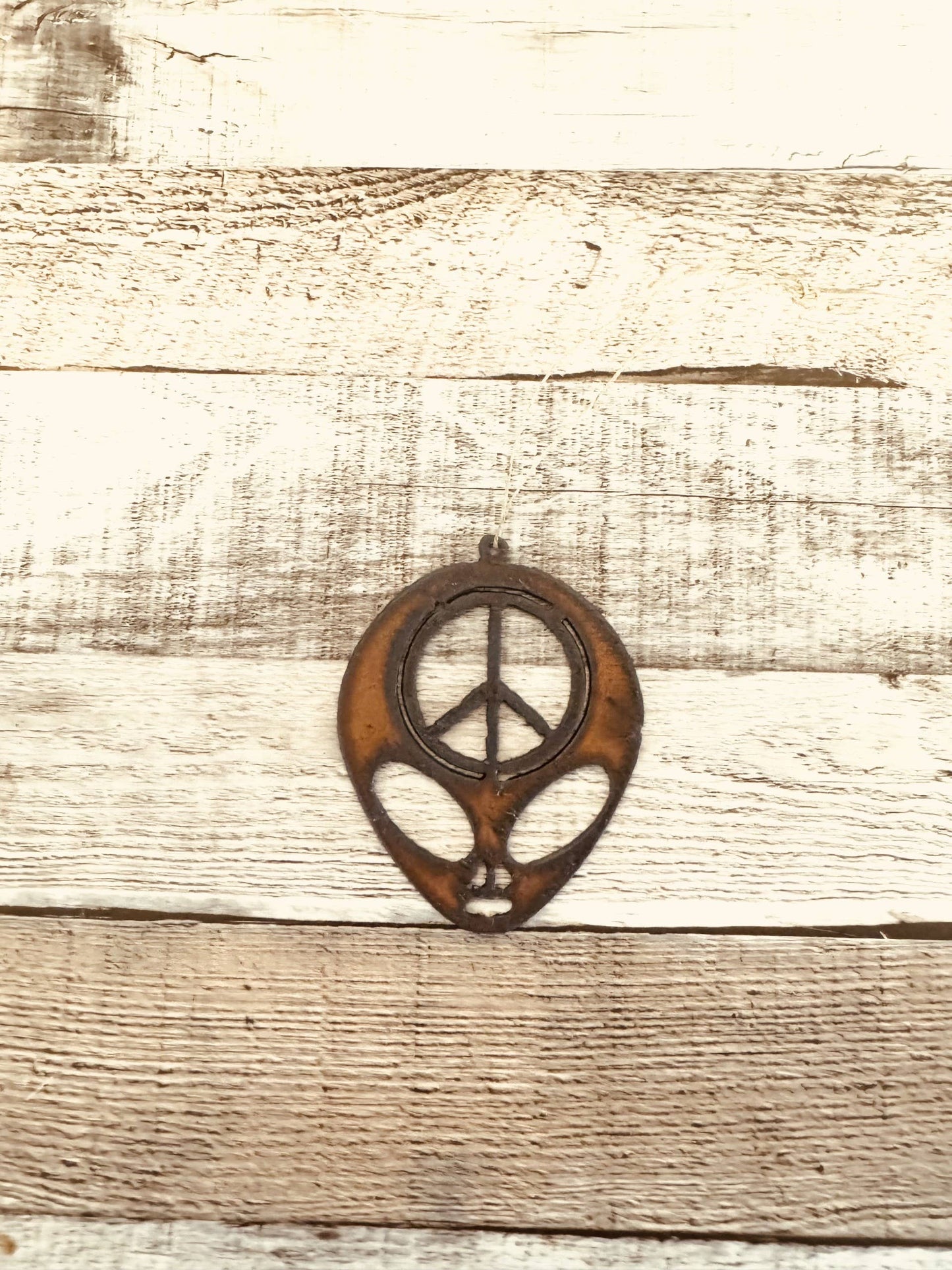 Alien Head with Peace Symbol Cutout Area 51 Ornament