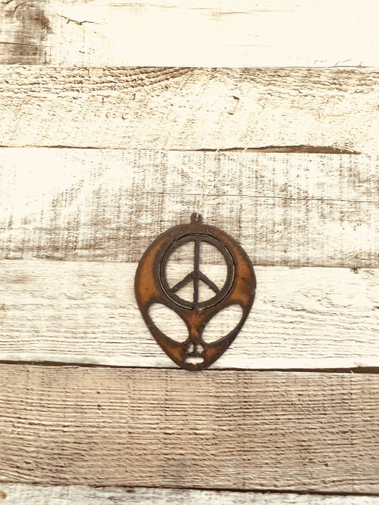 Alien Head with Peace Symbol Cutout Area 51 Ornament