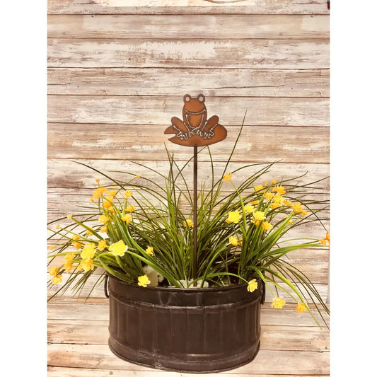 Frog on Lily Pad Garden Plant Stake