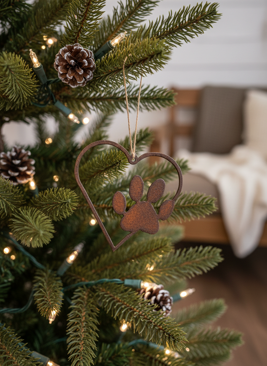 Heart Outline with Solid Paw Pet Gift Rescue Ornament