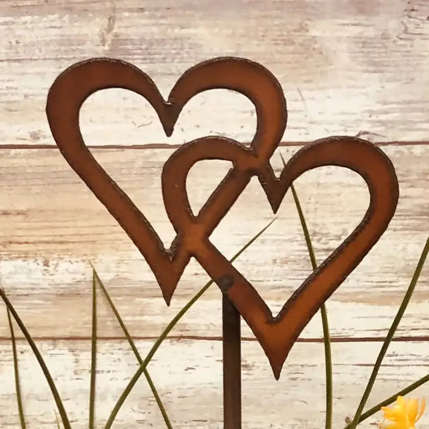 Double Heart Valentines Day Love Garden Plant Stake