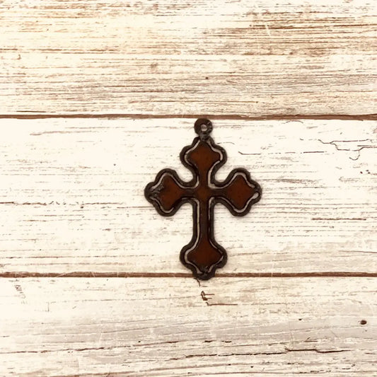 Cross with Cuts Charm Pendant Rustic Metal