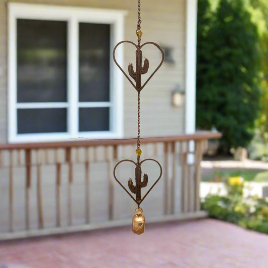 Heart Outline with Cactus Double Bell Rustic Metal Garden