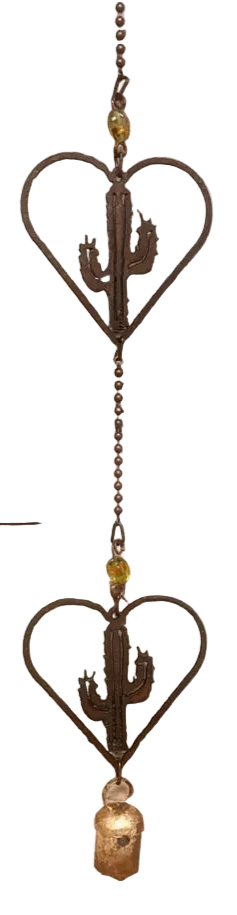 Heart Outline with Cactus Double Bell Rustic Metal Garden