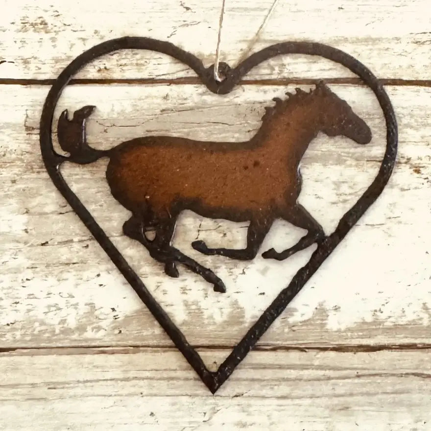 Heart Outline with Horse Rusted Metal Farm Ornament