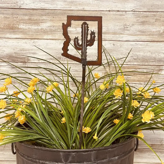 Arizona Outline with Cactus Garden Desert Plant Stake