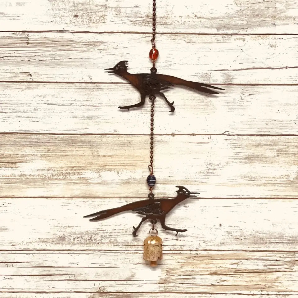 Roadrunner Double Bell Rustic Arizona Metal Garden Chime