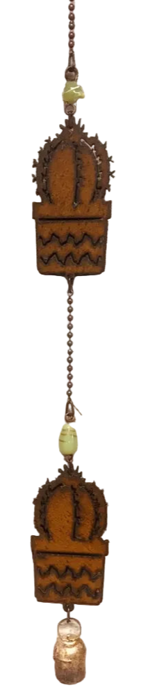 Potted Barrel Cactus Double Garden Bell Chime Southwest Gift