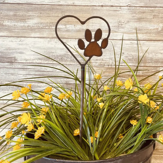 Heart Outline with Paw Garden Plant Stake Pet Gift