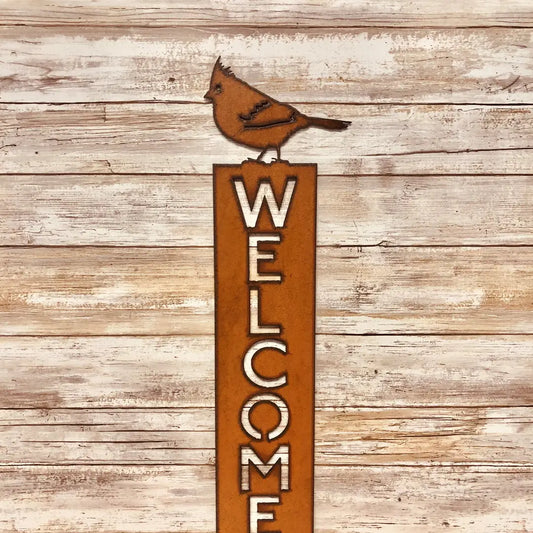 Cardinal Bird Vertical Welcome Sign