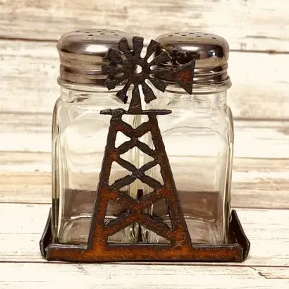 Windmill Rustic Metal Salt N Pepper Shaker Set