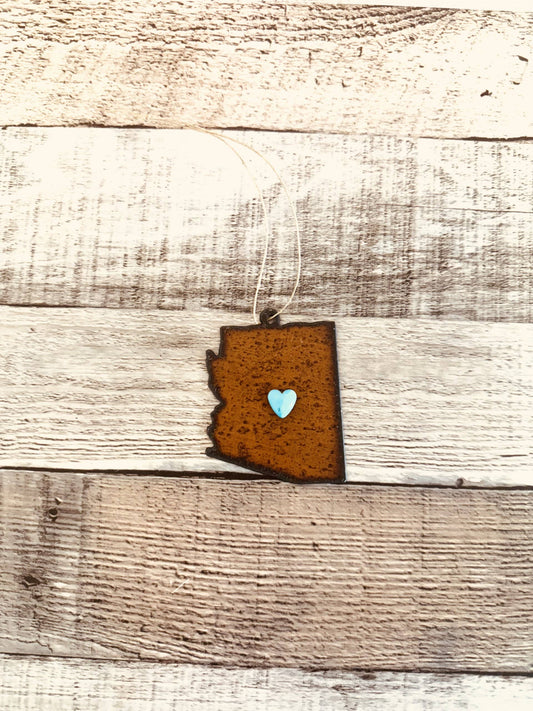 Arizona State shape Ornament with Faux Turquoise Heart