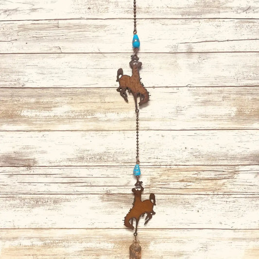 Wyoming Bronc Rider Double Bell Rustic Garden Chime