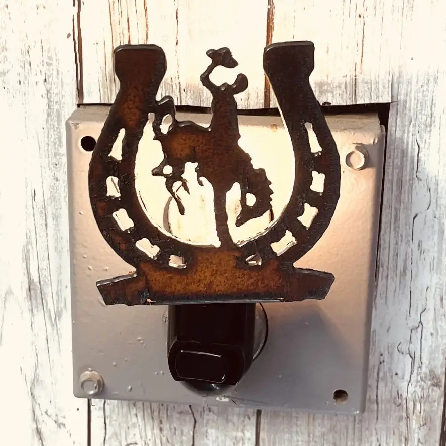 Horseshoe with Wyoming Bronc Rider Image Night Light