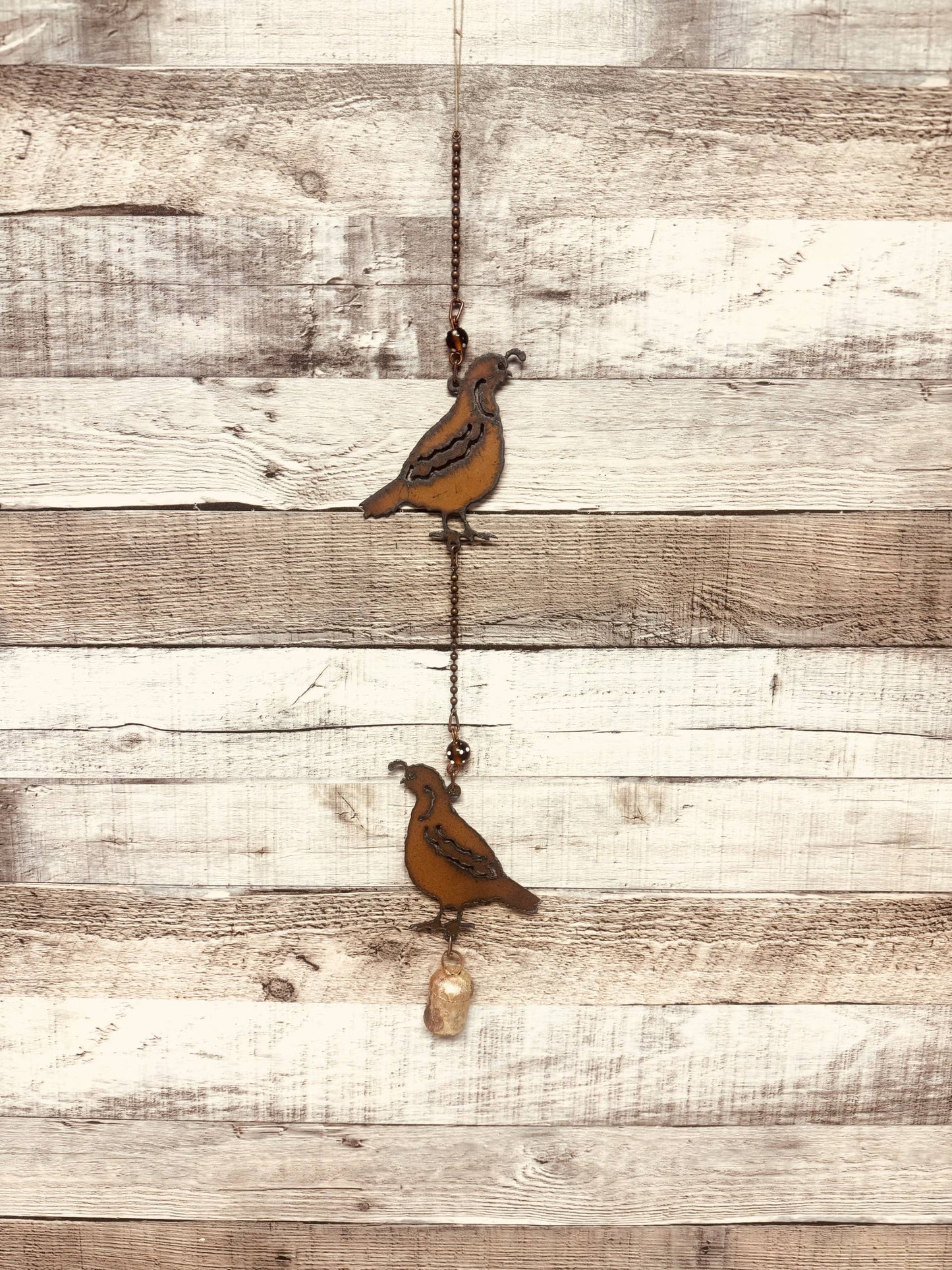 Quail Rustic Metal Garden Double Bell Garden Chime Arizona