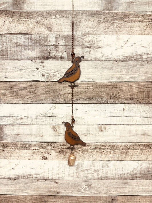 Quail Rustic Metal Garden Double Bell Garden Chime Arizona