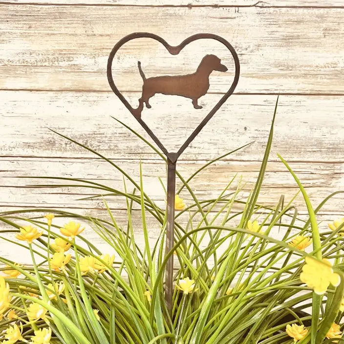 Heart Outline with Dachshund Weenie Dog Garden Plant Stake