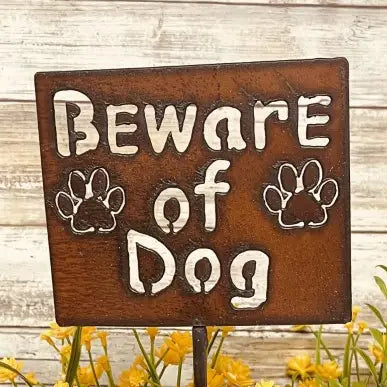 Beware of Dog Warning Plant Stake Plaque Sign Garden