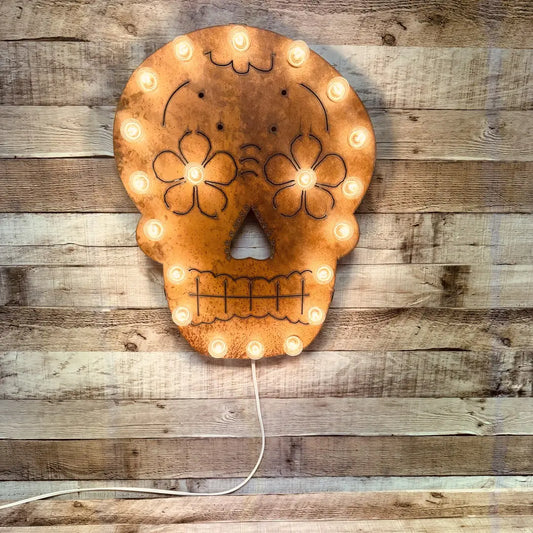 Sugar Skull Day of Dead Lighted Marquee Wall Sign Rustic