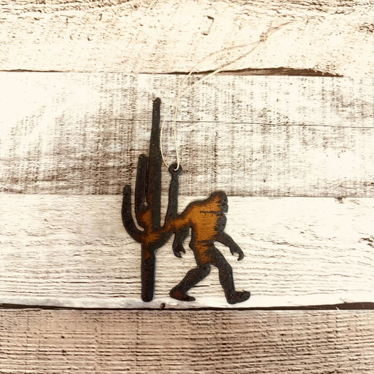 Bigfoot Yeti Sasquatch with Cactus Rustic Metal Ornament