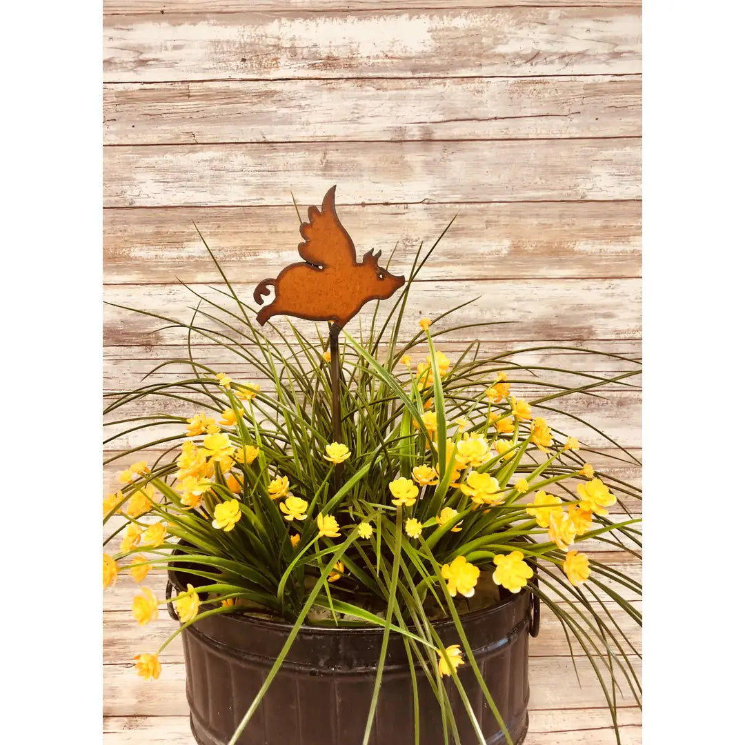 Flying Pig Plant Stake Art