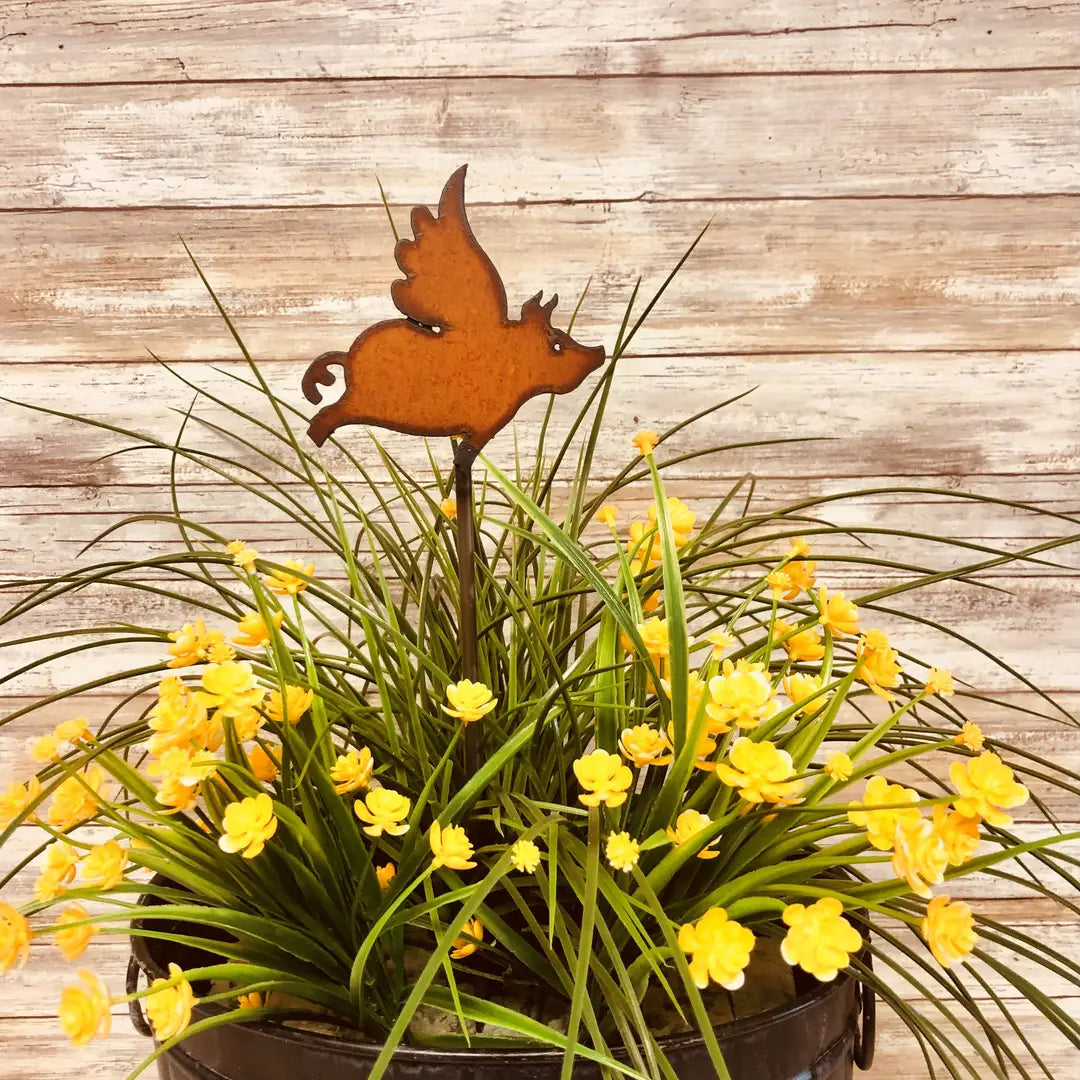 Flying Pig Plant Stake Art
