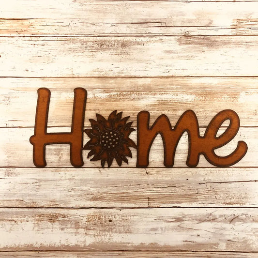 Home with O as Sunflower Rustic Metal Farm Sign