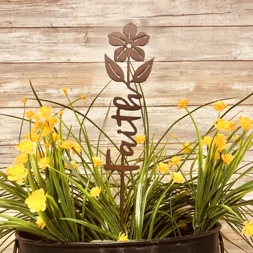 Faith with Flower Vertical inspirational Garden Plant Stake