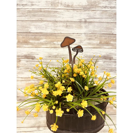 Double Mushroom Garden Plant Stake Rusted Metal Garden Gift
