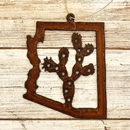 Arizona Outline Ornament with Prickly Pear