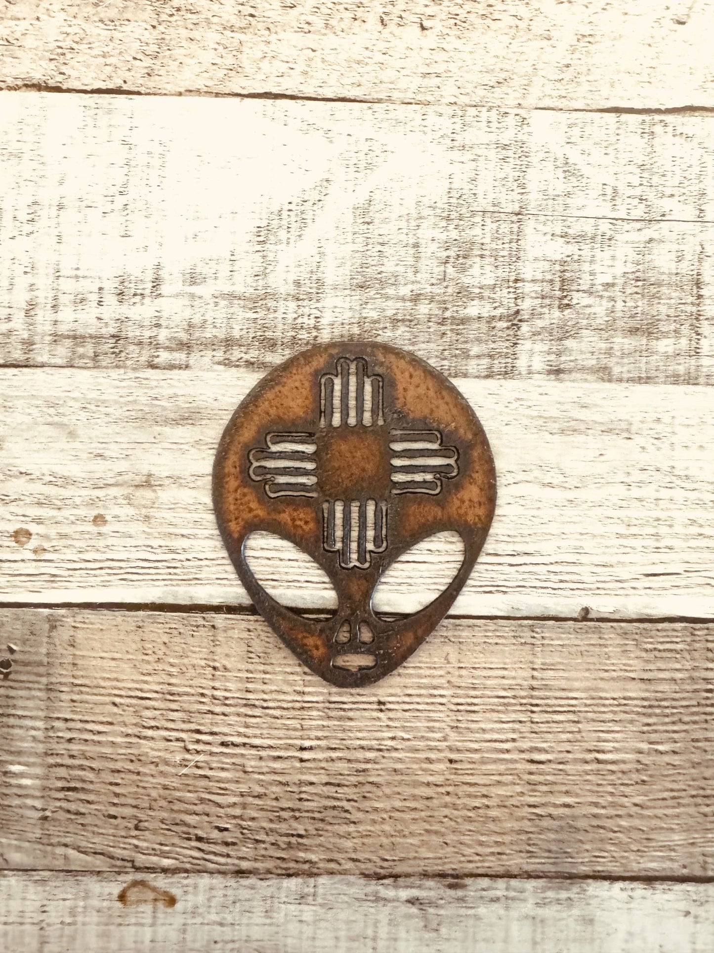 Alien Head with Zia New Mexico Rustic Magnet