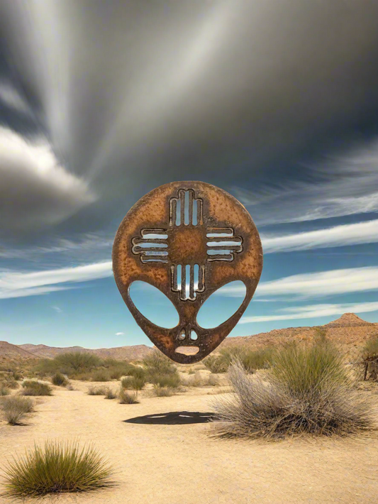Alien Head with Zia New Mexico Rustic Magnet