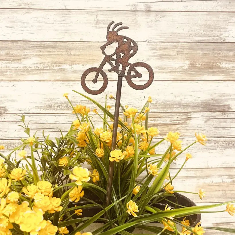 Kokopelli Biker Plant Stake Southwestern Rustic Garden Decor