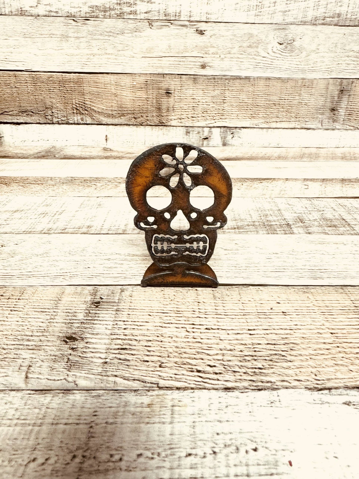 Sugar Skull Garden Friend Rustic Metal Doodad Figurine