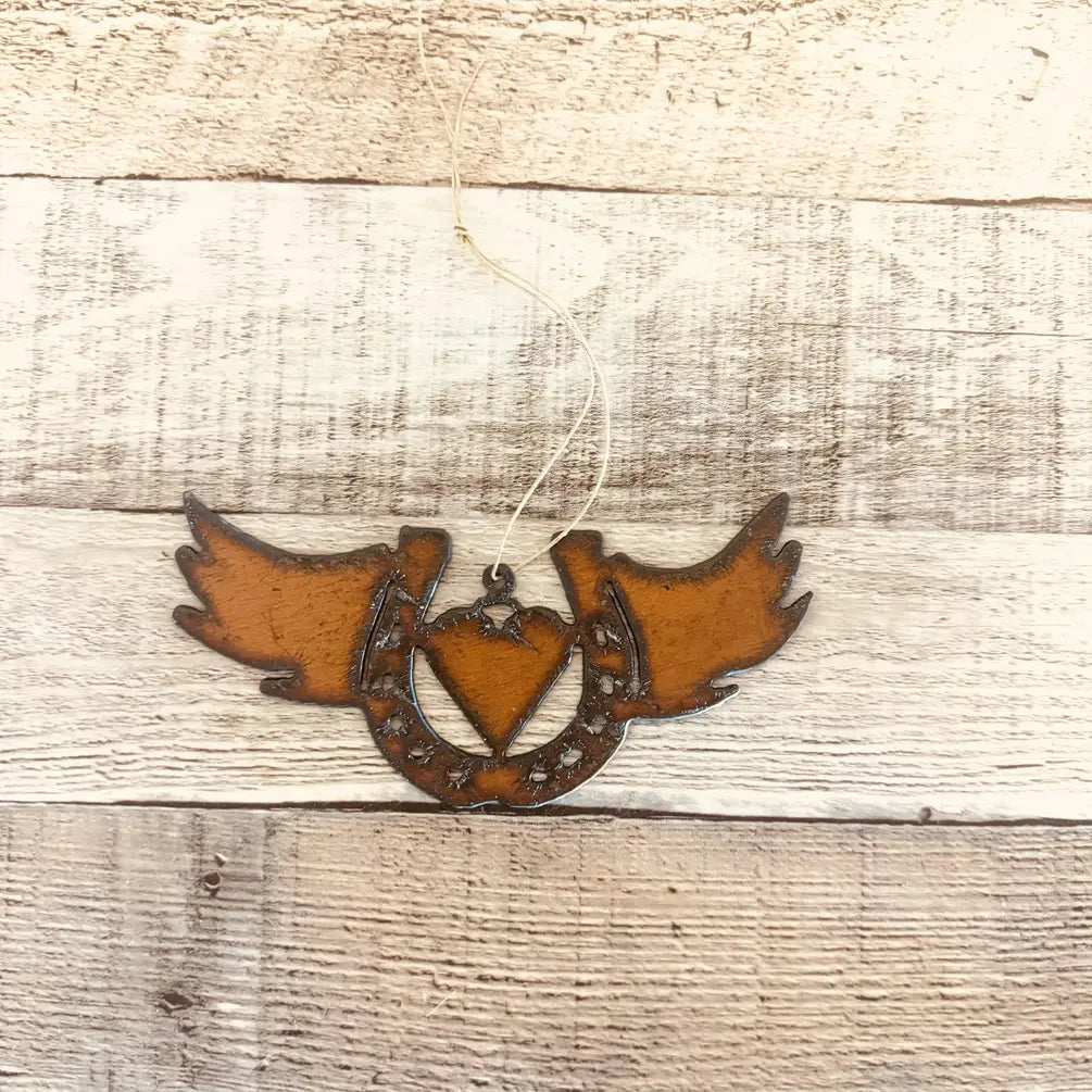 Winged horseshoe with Heart Horse Memorial Rustic Ornament