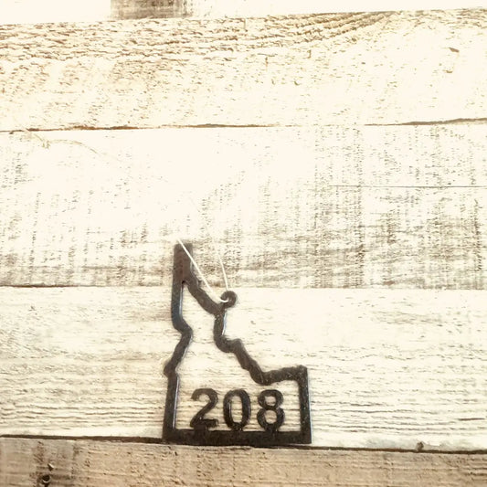 Idaho Outline with 208 Area Code Ornament Rustic Metal