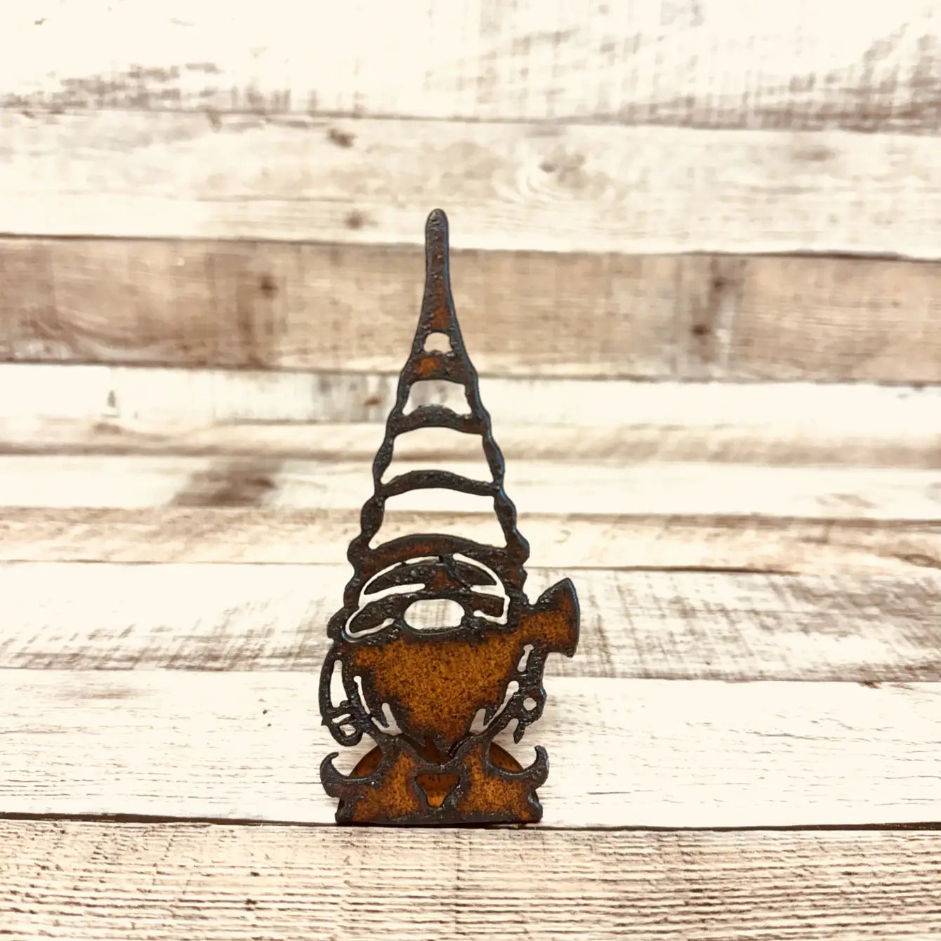 Gnome with Spade Rustic Metal Figurine Tabletop Art