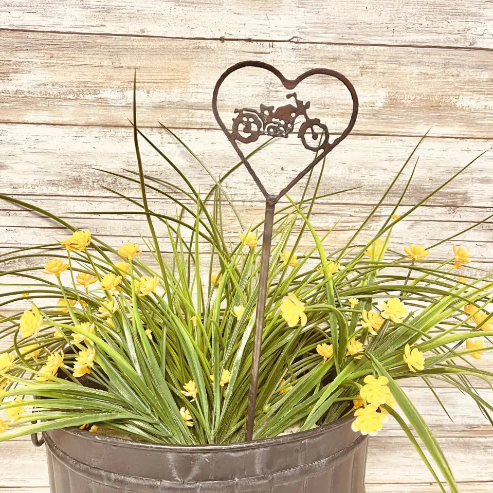 Heart Outline with Vintage Motorcycle Garden Plant Stake