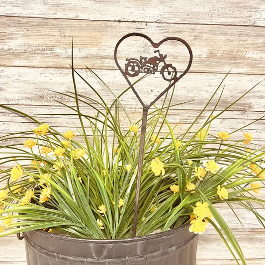 Heart Outline with Vintage Motorcycle Garden Plant Stake