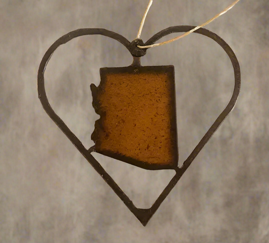 Heart Outline with Arizona State Shape Rustic Metal Ornament
