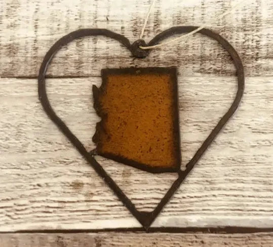 Heart Outline with Arizona State Shape Rustic Metal Ornament