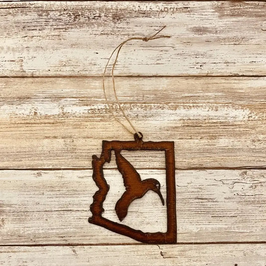 Arizona Outline Ornament with Hummingbird inside