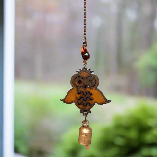 Owl Rustic Metal Bell Garden Chime Outdoor Gift