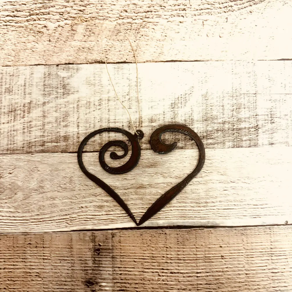 Outline Heart with Swirl Rustic Metal Ornament Made in Usa