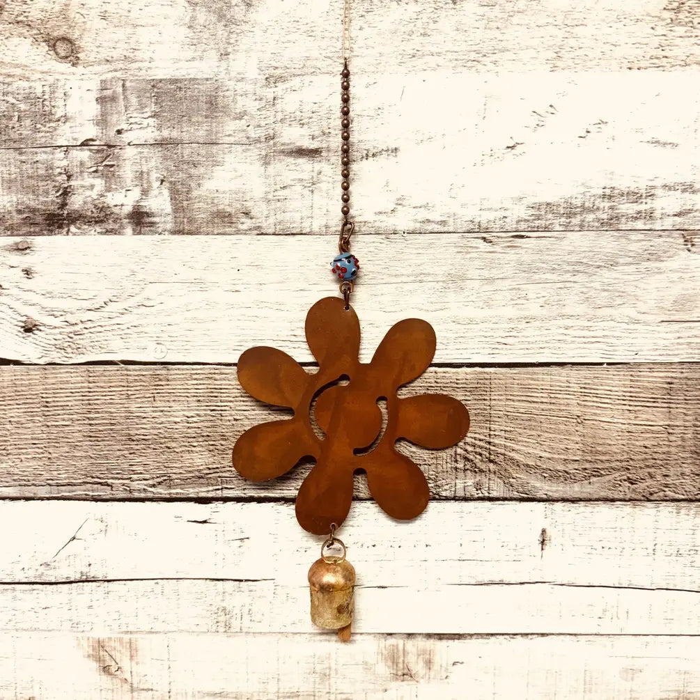 Flower Garden Single Bell Rustic Metal Chime Outdoor Decor